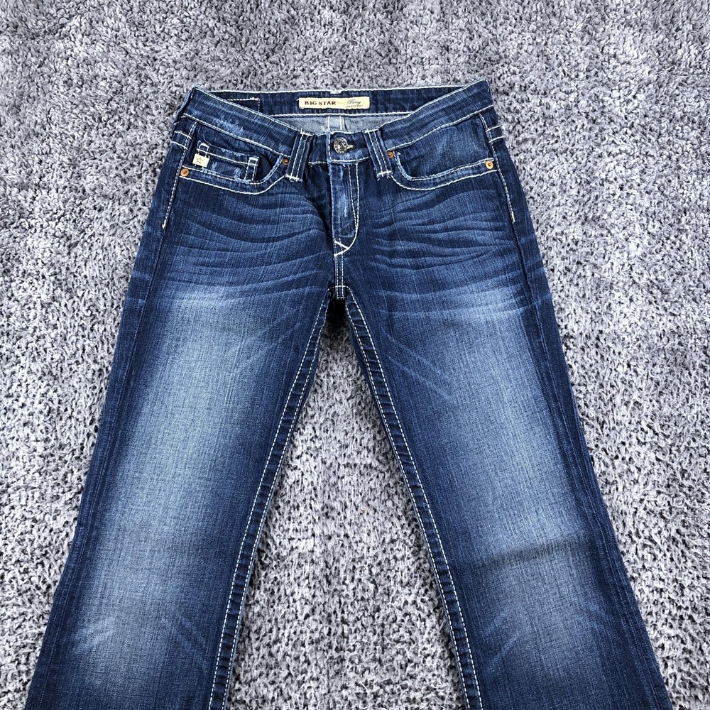 Big Star Remy Jeans Womens 27L Tall Blue Med Wash Low Rise Bootcut Stretch - Picture 2 of 16